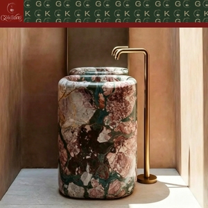 Lavabo sur pied en marbre rose quatre saisons GOLDKING pour hôtel de luxe, avec veines vertes rose pâle, OEM - Product Image 3