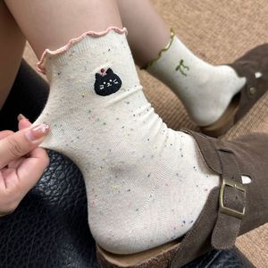 Cute Cartoon Ankle Socks Women Ruffled <b>Edge</b> Breathable Polyester Fiber Animal Patterns Student Korean Style Fashion Socks - Product Image 3