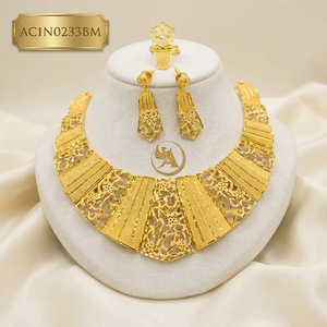 Fashion Ethiopian & Nigerian Inspired Jewelry Gold Plated Flower Box <b>Chain</b> Necklace Set for Wedding & Party Brass Material - Product Image 1