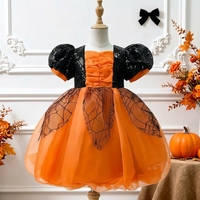 Robe en satin orange pour filles, col rond, tenue formelle d'été pour enfants, motif imprimé, longueur genou, collection en promotion