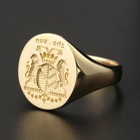 Bague pour homme européenne personnalisée en or 18 carats, emblème familial noble, double couronne de lion, timbre vintage pour cadeau de fiançailles, fête et anniversaire