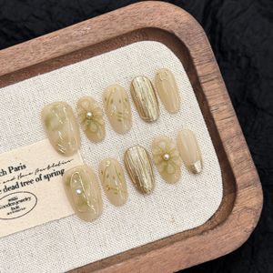 Uñas Postizas Cuadradas Hechas a Mano 100% ABS, Uñas Postizas Cortas con Diseño <span class=keywords><strong>de</strong></span> Flores 3D y Punta Francesa para Mujer - Product Image 2