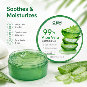 Gel Calmante de <span class=keywords><strong>Aloe</strong></span> <span class=keywords><strong>Vera</strong></span> 99% OEM, Hidratante Ligero para Rostro, Cuerpo y Cabello, Marca Privada - Product Image 2