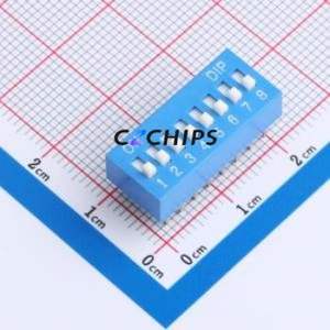 DR-08LT DIP Switch Through hole Component (THT),P=2.54mm Switch Flat Toggle, Raised Type Single Pole Single Throw 8 2.54mm - Product Image 1