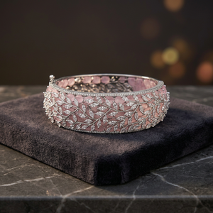 Luxury Rhodium Plated Brass CZ Floral Vine Cuff <b>Bangle</b> <b>Bracelet</b> High Quality Sparkling Cubic Zirconia Pink Stone Openable Statem - Product Image 1