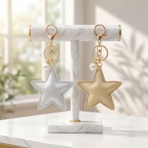 Star Shaped Keychains Christmas Keyring PU Leather Handbag Tote Bag Pendant <b>Car</b> Keychain <b>Ornament</b> - Product Image 1