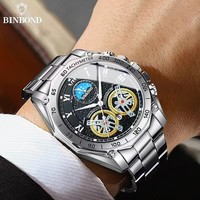 Binbond jam tangan Quartz pria 4833 B4833, jam tangan bisnis pergerakan kuarsa tampilan tanggal otomatis bercahaya tahan air 3ATM