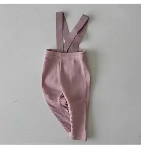 Celana legging ketat bayi, bawahan PP pinggang tinggi regang kuat musim gugur, overall rajut vertikal klasik