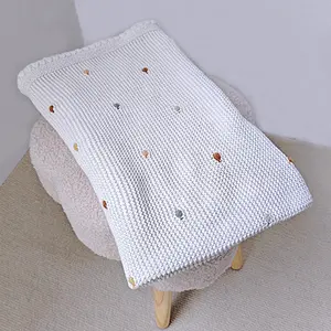 Tricot ถักหลากสีถักเด็กผ้าห่มนอนกับ Bobbles ผ้าห่มผ้าฝ้ายอินทรีย์เด็กพัน