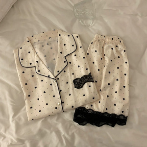 Pijamas de Verano para Mujer, de Seda de Hielo, Finos, con Solapa, Conjunto de Pijama de Manga Corta y Pantalones Cortos, Ropa de Dormir para el Hogar - Product Image 1