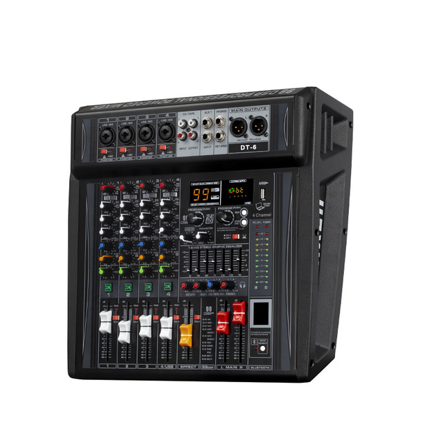 6 Channel Powered Audio Mixer with Built In Amplifier USB Bluetooth Effects for Live Performance Conference Church Sound System