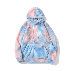 Heavyweight T-shirt Custom Tye Dye Hoodies Fashion <strong>Hoddies</strong> for Men Kangaroo Pocket Tie Dye Faux Fur <strong>Fluffy</strong> Hoodie Wholesale - Product Image 2