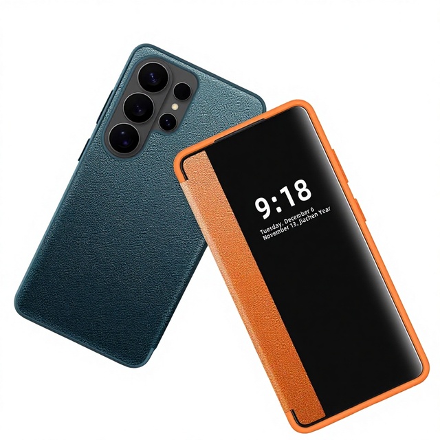 For Samsung Galaxy S26 Ultra Case Litchi Texture Leather Smart View Flip Cover Full Body Protection Auto Wake/Sleep Function