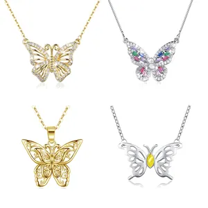 Wholesale 925 sterling silver women colorful gemstone butterfly jewelry pendant necklace