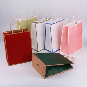 Benutzer definiert gedruckt Ihr eigenes Logo Weiß Braun Kraft Kraft papier Einkaufstasche Benutzer definierte Verpackungs tasche