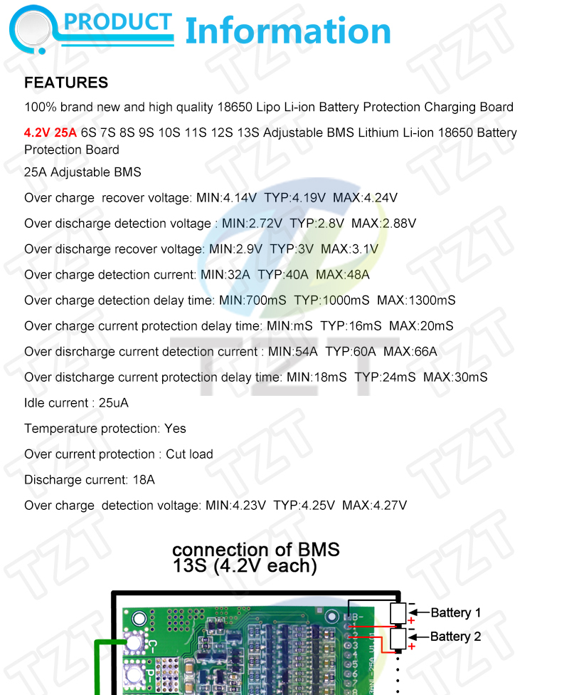 25A Einstellbares BMS 6S 7S 8S 9S 10S 11S 12S 13S 3.6V Li-Ion Akku PCM W 25A Einstellbares BMS 6S 7S 8S 9S 10S 11S 12S 13S 3.6V Li-Ion Akku PCM W