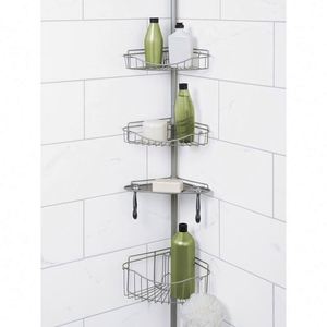 Stainless Steel Modern Four-Tier <b>Corner</b> Organizer with Chrome Plated Finish Wall Mounted Adhesive Kitchen Bathroom Storage Rack - Product Image 6