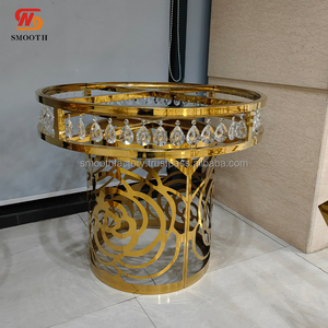 LEDA Luxury Hotel Furniture Wedding Events <b>Table</b> Clear Glass Modern Hollow Rose Pattern <b>Gold</b> Accents Stainless Steel <b>Table</b> - Product Image 4