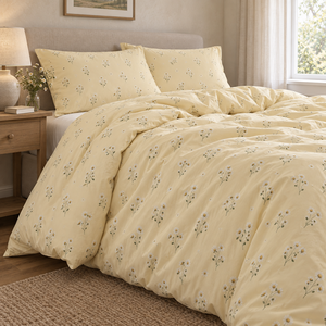 Set Copripiumino 3 Pezzi in Puro Cotone a Doppio Strato con Motivo Floreale Margherita Gialla, Biancheria da Letto Leggera - Product Image 3