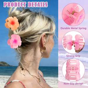 กิ๊บติดผมรูปดอกไม้ไล่เฉดสีหวานๆ สำหรับฤดูร้อน วันหยุดพักผ่อนริมชายหาด กิ๊บติดผมรูปดอกไม้ เครื่องประดับผมสำหรับผู้หญิง - Product Image 4
