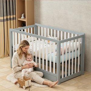 Cuna de Madera para Bebé con Altura Ajustable, Convertible en Sofá Cama con Cajón Grande, Venta al Por Mayor - Product Image 1
