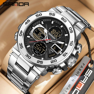 SANDA 6312 นาฬิกาหน้าปัดขนาดใหญ่รุ่นใหม่ กลไกแบบคู่ ดีไซน์สวยงาม ปฏิทิน โครโนกราฟเรืองแสง นาฬิกาข้อมือกันน้ำ - Product Image 1