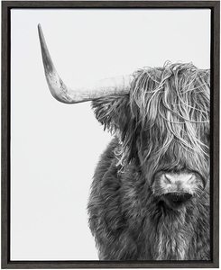 Highland Cow in <span class=keywords><strong>bianco</strong></span> <span class=keywords><strong>e</strong></span> <span class=keywords><strong>nero</strong></span> ritratto incorniciato tela di Amy Peterson <span class=keywords><strong>grigio</strong></span> adorabile decorazione da parete per soggiorno - Product Image 4