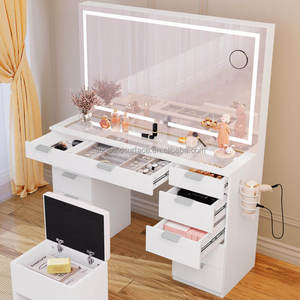 Combohome 48" Fluted Convertible Makeup Vanity <strong>Desk</strong> Large 36" Lighted Mirror Modern <strong>Top</strong> Vanity Table 5 <strong>Drawers</strong> <strong>for</strong> Bedroom Hotel - Product Image 6