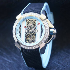 Luxury 316L Stainless Steel Unisex Watch with Orange Nylon Rubber Strap <strong>Diamond</strong> <strong>Ring</strong> Tourbillon Integrated Movement Wristwatch - Product Image 4