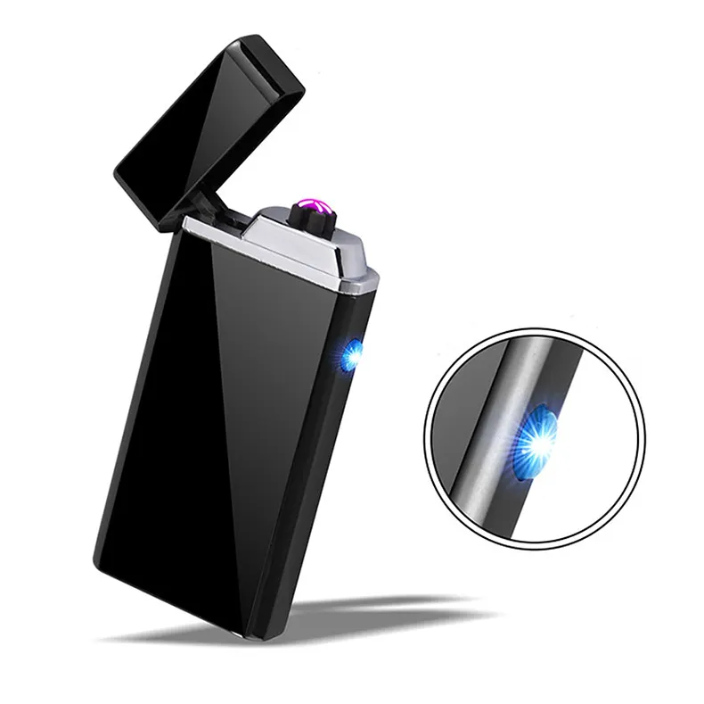 XY830612 Pemantik Rokok Elektrik Isi Ulang Pulsa Logam Tahan Angin Pemantik USB Busur Ganda LOGO OEM