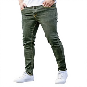Jean en denim délavé déchiré coupe droite pour homme, style décontracté, coupe slim, couleur unie foncée - Product Image 1