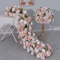 Y-FR031 Chemin de table en fleurs artificielles pour mariage, blanc et crème, en fleurs de soie, pour allée de mariage et décoration de table
