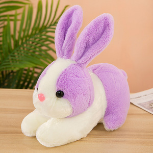 Petit lapin en peluche super doux, blanc, design couché mangeant de l'herbe, 25 cm, rembourré en coton PP, cadeau événementiel - Product Image 4