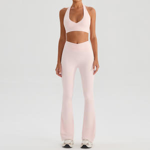Ensemble Sport <span class=keywords><strong>Femme</strong></span> survêtement de course ensemble d'entraînement Legging évasé Logo personnalisé soutiens-gorge de sport deux pièces ensemble de gymnastique pour femmes - Product Image 3