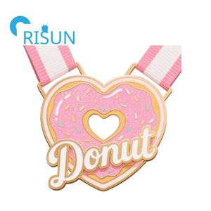Venta al por mayor <span class=keywords><strong>de</strong></span> esmalte único brillo postre chocolate donuts premio Medalla medallón personalizado donuts donut Dash Run medallas - Product Image 6