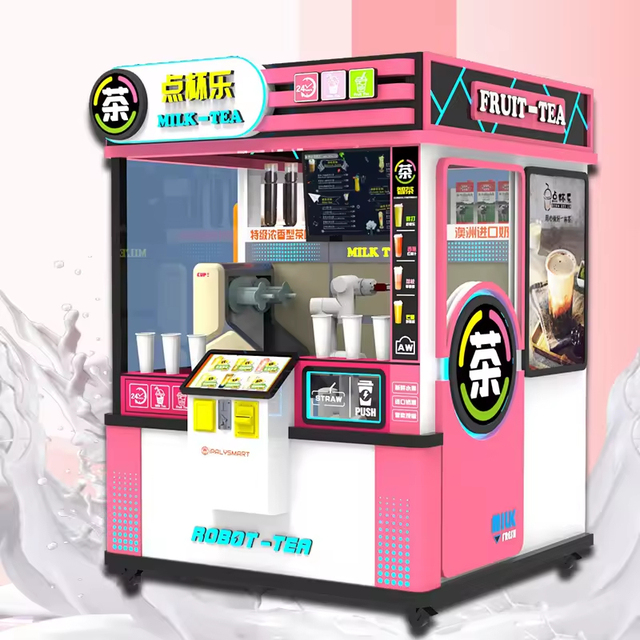 High-End 24-Hour AI Intelligent Robotic Arm Smart Bubble Tea Machine Vending Machine 5-Star Barista Kiosk Operation 22-inch