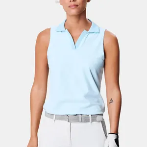 Personalizado OEM LOGO señoras Slim Fit sin mangas deportes Polos cuello en V cuello Golf Camisa sin mangas camiseta Mujer
