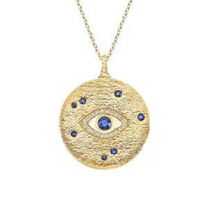 Gemnel hot sale silver 18k gold jewelry evil eye sapphire diamond medallion pendant necklace
