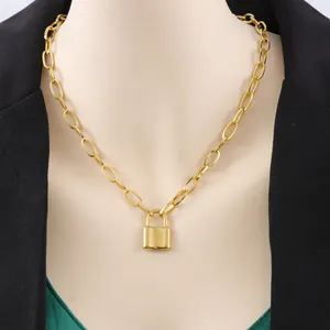 Vòng Cổ Có Khóa Bằng Thép Không Gỉ Phong Cách Punk Hip-Hop Trang Sức Nam Dây Chuyền Nam Chunky Vàng 18K