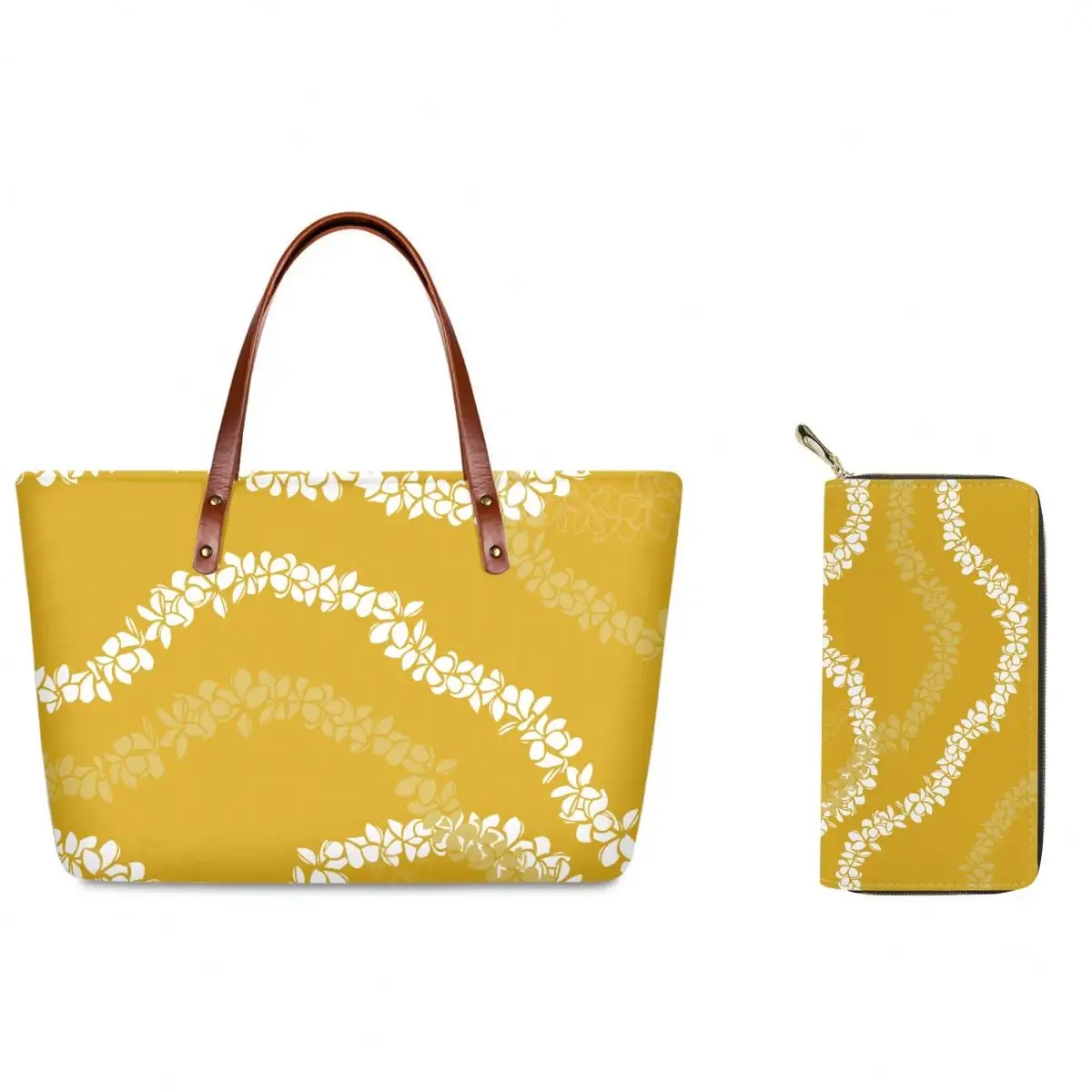 Hawaiian Puakenikeni Flowers Wallets & Handbags for Women Fashion Customize Large Capacity Purse Tote Bags Feminina 2Pcs/Set Bag