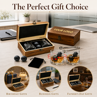 SHUNSTONE – Ensemble de verres à whisky rotatifs personnalisés avec boîte en bois et boule en pierre – Idées cadeaux d'anniversaire pour hommes