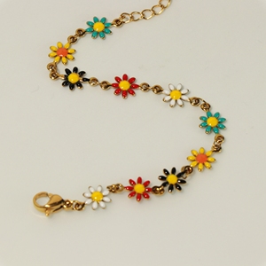 Boho Colorful Daisy <b>Flower</b> Enamel Bracelet 18K Gold Plated Stainless Steel <b>Sweet</b> Floral Bracelet For Women - Product Image 4