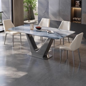 Support de meuble moderne en métal à pied central en V en acier inoxydable pour base de table à manger en marbre - Product Image 6