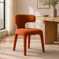 Chaise de salle à manger rembourrée orange avec dossier en T incurvé, pieds entièrement recouverts de tissu, pour salle à manger, restaurant, vente en gros, OEM, ODM