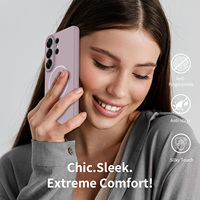 Coque de téléphone magnétique durable Samsung S26 Ultra couleur unie violette avec protection d'objectif à trou de précision et toucher doux