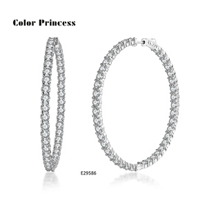 Pendientes con bisagras de aro grande CZ de plata chapada en rodio 925 para mujer Zircon chapado en oro clásico para fiestas y regalos - Product Image 2