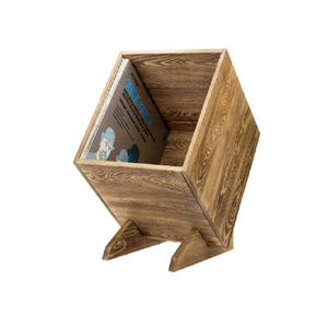 Rustic Burnt Solid Wood Vinyl Record Album Holder Organizer Storage Crate