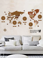 Horloge murale décorative de carte du monde multi-zones noire, grande carte du monde 3D tridimensionnelle, équipée de 5 horloges de villes