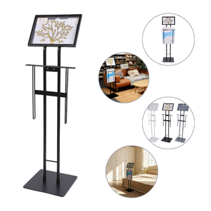 Support de signalisation au sol noir de 77 cm avec panneau inclinable et base en acier à double poteau pour les promotions en magasin de meubles et les présentoirs de vente au <span class=keywords><strong>d</strong></span>étail, signalisation de passage piétonnier - Product Image 3