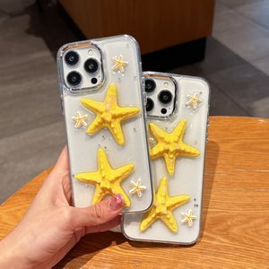 Coque de téléphone de luxe 3D Thème Océan Étoile de mer pour iPhone 17 16 15 14 Pro Max, transparente, antichoc, en TPU souple avec paillettes - Product Image 3